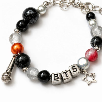 HavenRue BTS-Inspired Beaded Charm Bracelet with Microphone & Star Charms